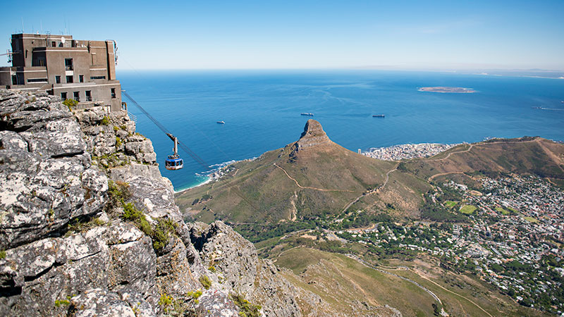 Taubane til Table Maountain med Cape Town i bakgrunnen