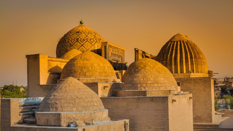 Shah-i-Zinda Mausoleet i solnedgang